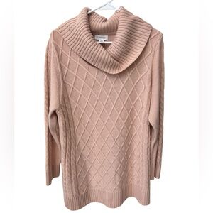 Calvin Klein Cable Knit Sweater Women’s XL Pink Cowl Neck Preppy